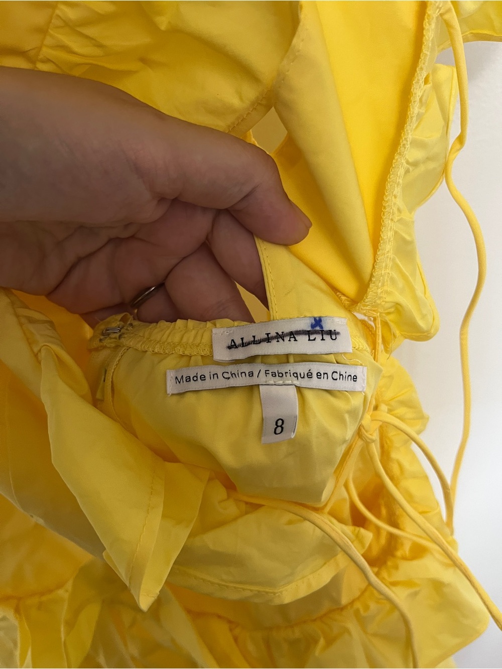 Allina Liu Camilla Dress in Butter Yellow Lace Up Side Midi Size 8 NWOT - Picture 5 of 8